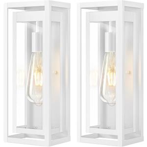 15" Large Outdoor Wall Lights, 2 Pack White Outdoor Light Fixtures, Modern Waterproof Exterior Lighting Sconces with Clear Glass Shade for Front Door, Porch, Garage