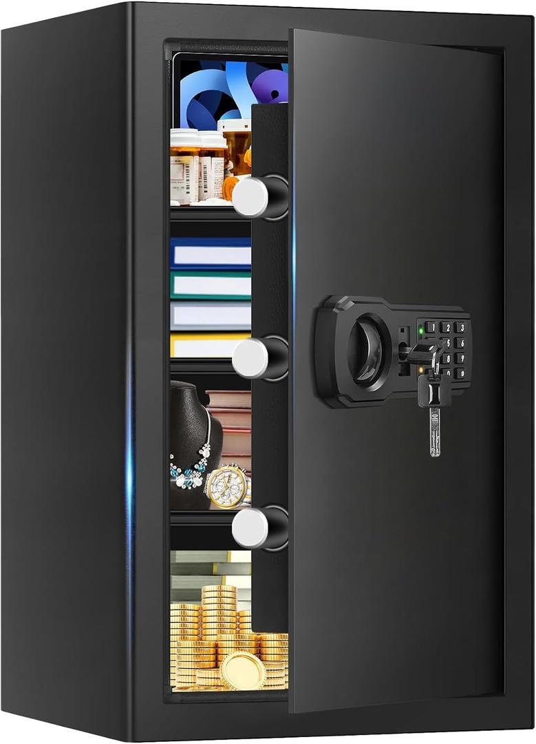 5.2 Cuft Large Home Safes Fire Waterproof, Fireproof Safe Box for Home with Programmable Keypad, Spare Keys and 3 Removable Shelves, Anti-Theft Security Fireproof Document Safe for Money Valuables