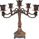 Metal Candelabra 5-Candle 10.1 Inch Tall Candle Holder Stick for Home Wedding Event and Party Festival,Red Bronze