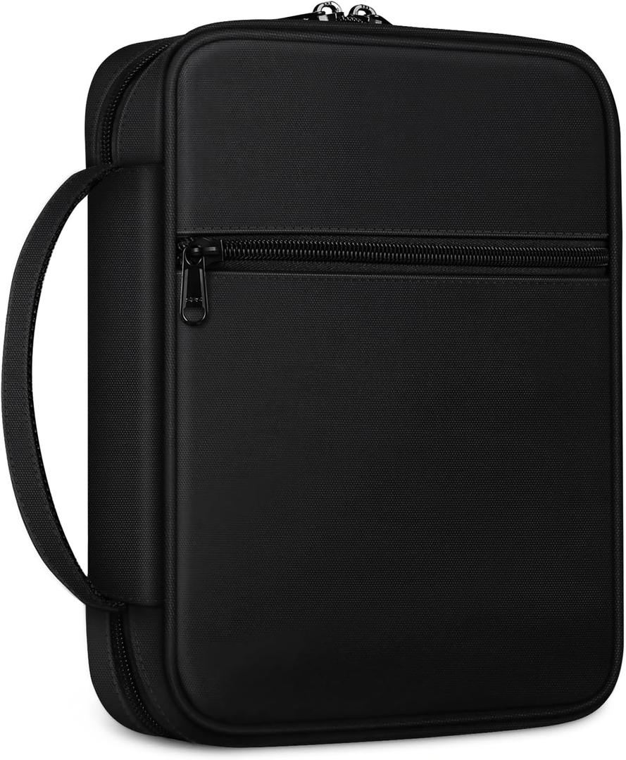FINPAC Bible Cover, Carrying Book Case Church Bag Bible Protective with Handle and Zippered Pocket, Gift for Mother Lady Women Men, Black