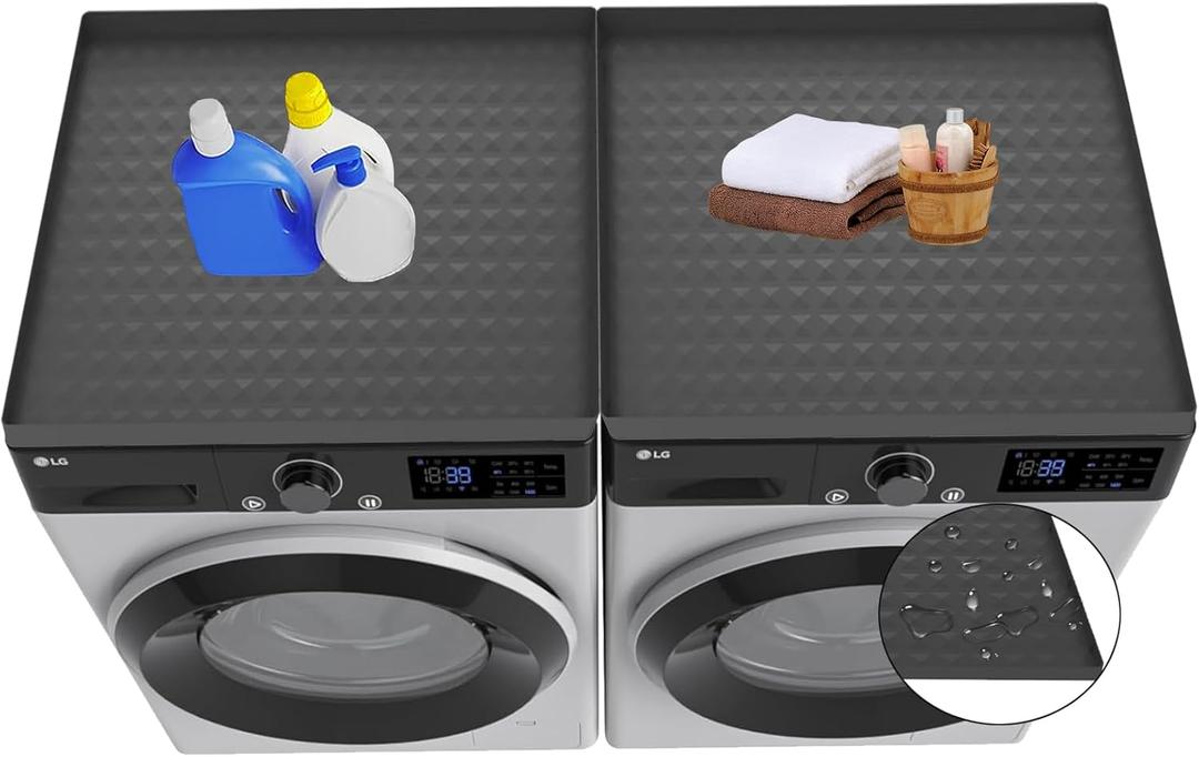2PCS 23.6''x19.7'' Washer and Dryer Top Cover Mats, Non-Slip Silicone Laundry Machine Protector, Waterproof Rubber Mat for Washing Machine & Dryer (Dark Gray)