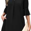 RUMIA Shift Dress for Women V Neck Ruffle Sleeve Loose Summer Office Work Casual Dress (Black, XL)