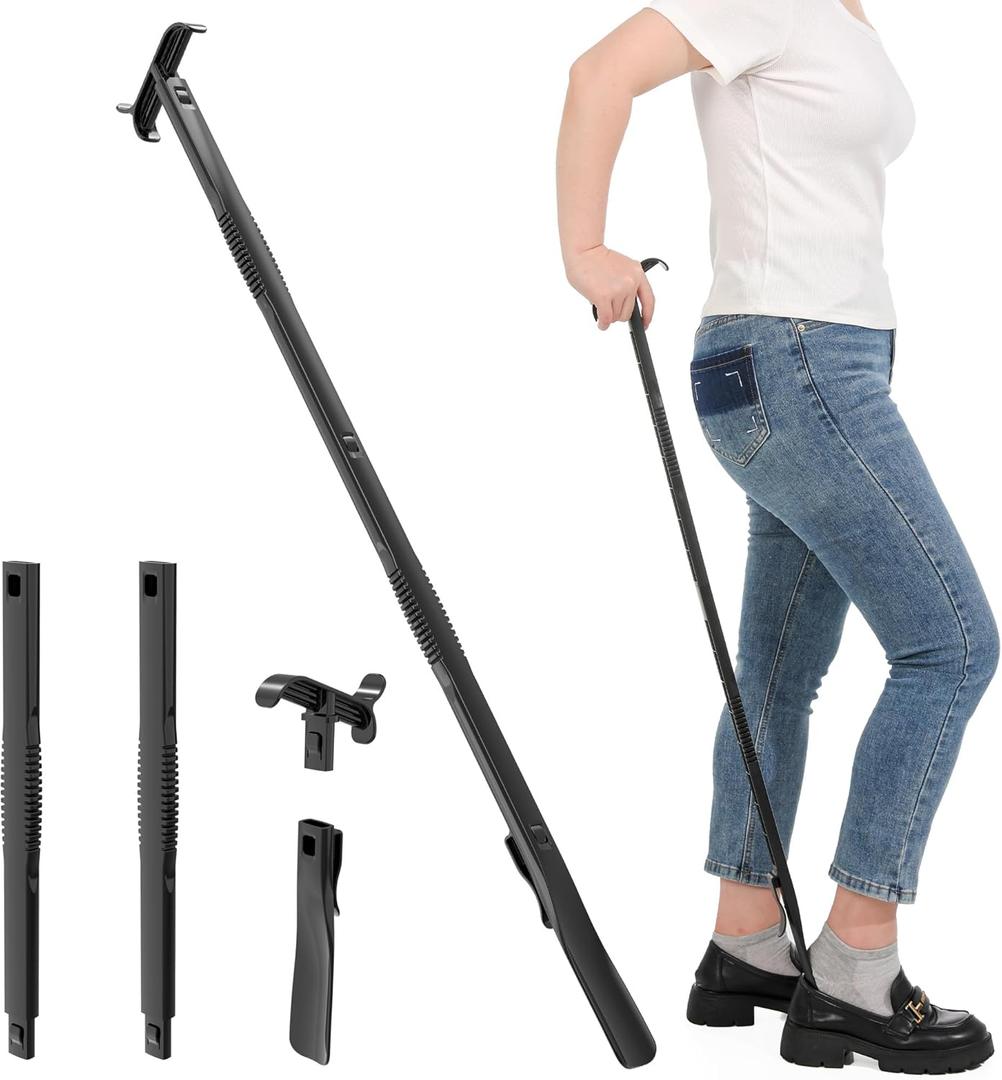 36 Inch Adjustable Long Handled Shoe Horn - Dressing Stick Aid for Seniors, Disabled - Ideal for Hip, Back, Shoulder Surgery Recovery  Helps with Getting Dressed, Sock Remover