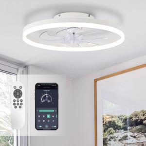STERREN Ceiling Fans with Lights,20" Low Profile Ceiling Fan with Remote Control, Modern Flush Mount Ceiling Fan,White Fan Light for Bedroom, Living Room,Kitchen,Small LED Ceiling Light Fixture (19.7 inch)