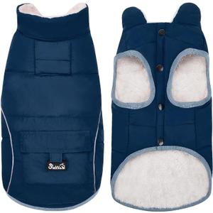 SlowTon Dog Coat - Warm Dog Winter Coat Waterproof, Reflective Winter Jacket with Pocket, Puppy Fleece Vest Pet Apparel Cold Weather Clothes for Small Medium Large Dogs Boy Girl (Navy, S)