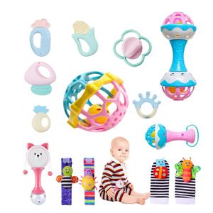 Developmental Baby Rattles Toys Set for Newborn Boy Girl Gifts,Baby Rattle Teething Toys with Soft Silicone Teether for Infants Teething Relief 0-6-12M