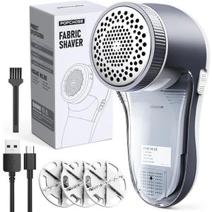 POPCHOSE Fabric Shaver, Lint Shaver for Clothing, Electric Lint Remover with 6-Leaf Blades, Sweater Shavers to Remove Pilling, Clothes Shaver for Couch, Furniture, Fuzz, Lint Ball, USB Rechargeable (Grayish White)