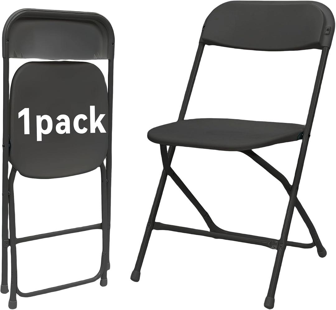 1 Pack Folding Chairs with Commercial Steel Frame Design, Foldable & Portable Plastic Seats with 350LBS Capacity for Indoor, Outdoor, Events, Office, Wedding, Party, School, Dining