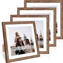 12x12 Picture Frame Set of 4, 12 x 12 Wood Photo Frames with Mat for 10x10 or 30x30cm Diamond Painting Art, Wooden Frame with Real Glass Cover for Wall and Tabletop Display,Rustic Brown