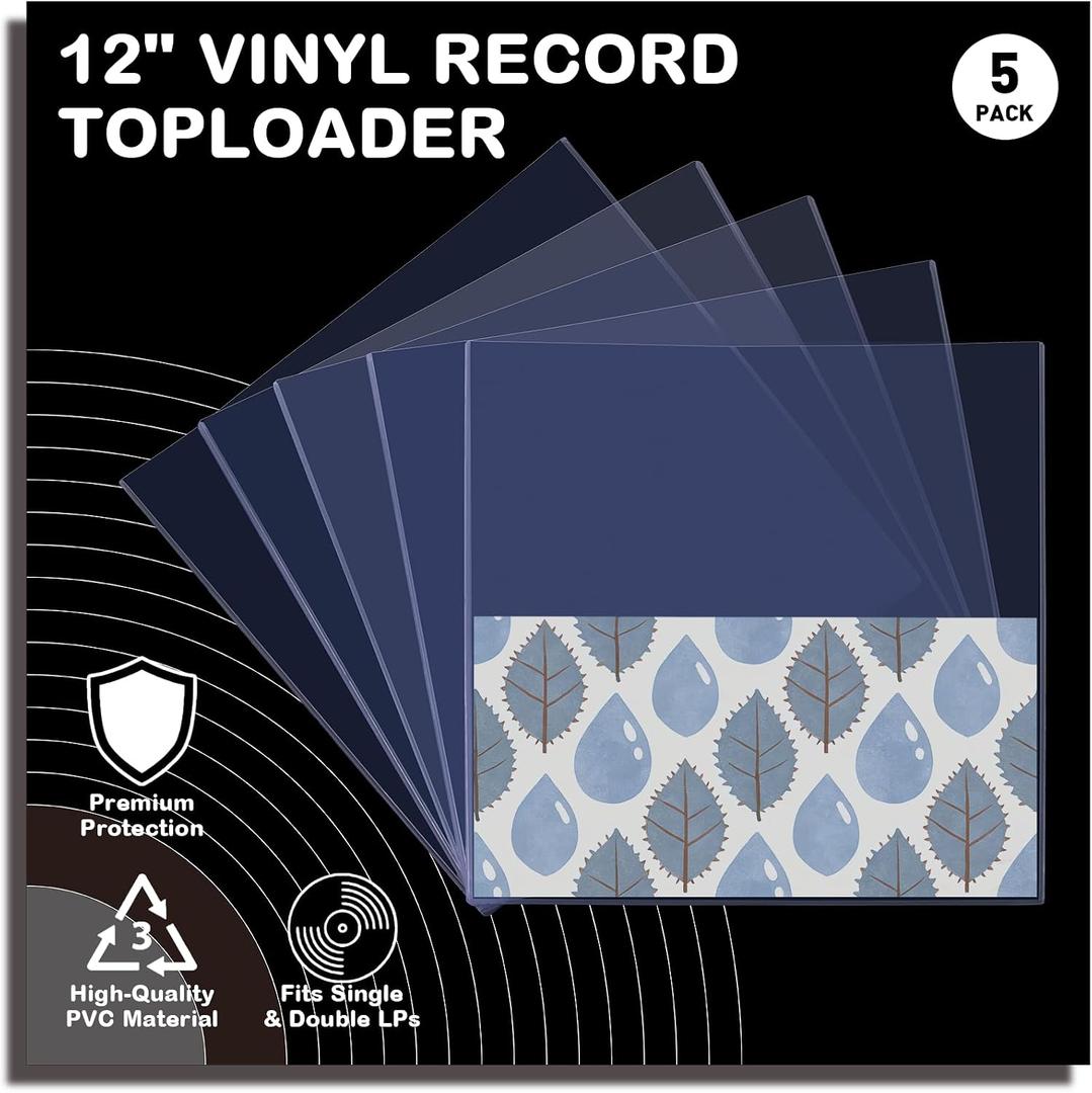 5PCS 12-Inch Vinyl Record Toploader - 7mm Rigid PVC Hard Outer Sleeves, Crystal Clear Plastic Protectors for LP Album Storage & Display, Compatible with Inner Sleeves