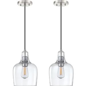 2 Pack 1 Light Indoor Hanging Kitchen Island Pendant Ceiling Light 6.1" Clear Seeded Glass Fixture,Brushed Nickel Finish for Farmhouse Over Sink Bedroom Hallway