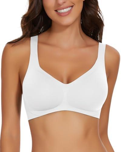 SERSARY Wireless Bras for Women No Underwire Supportive Comfortable Seamless Bras Push Up Padded V Neck Everyday Bra Size M
