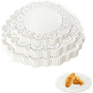 300 - PCS White Lace Doilies (Paper Doilies) for Food Tables, Assorted Sizes 6.5, 7.5, 8.5 inch, Round Disposable Placemats for Cakes, Desserts & Crafts