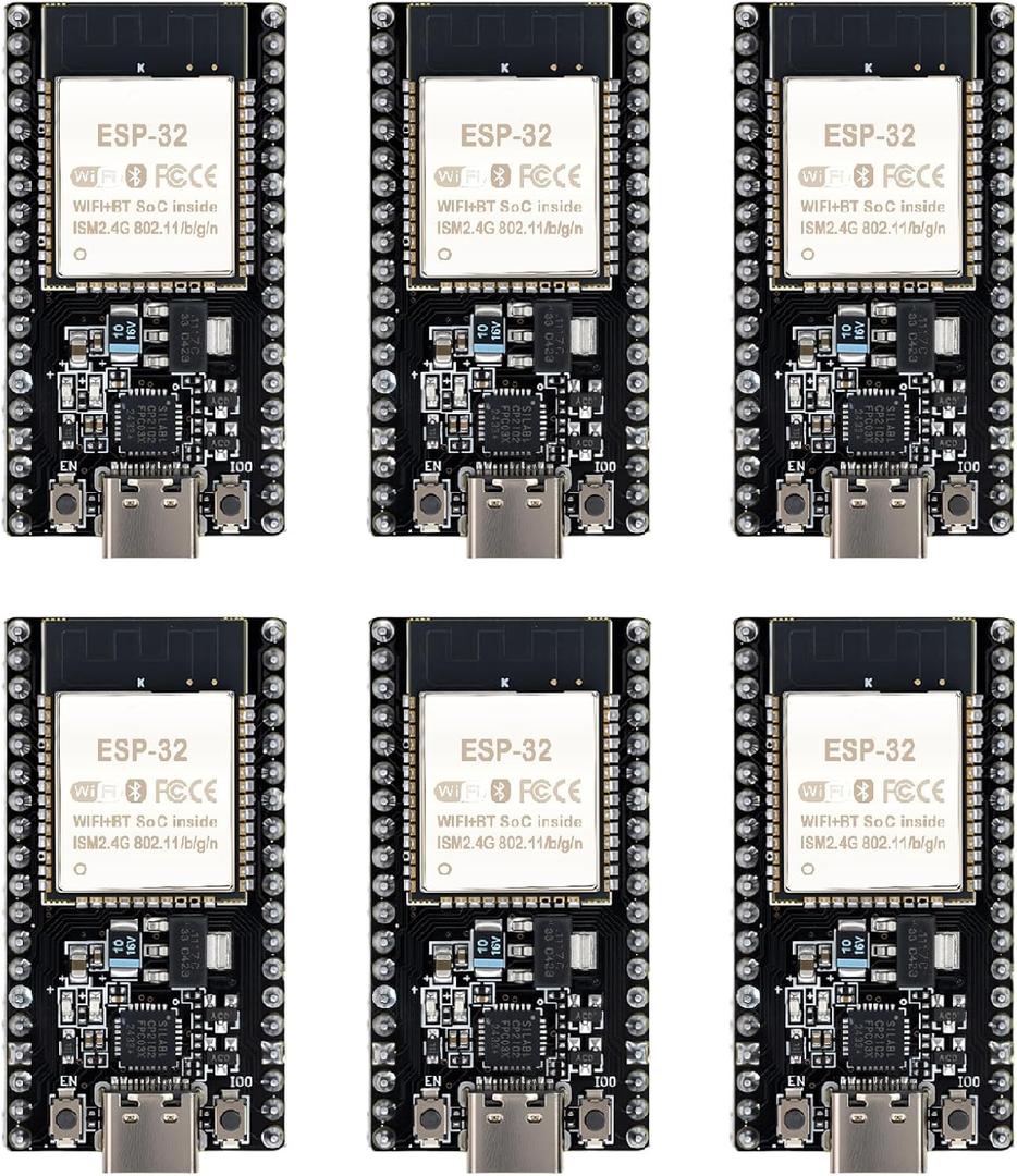 6 Packs ESP32-DevKitC-32 Development Board modules(ESP-32D,ESP-32 CP2012 USB C with 38 pins),Supporting STA/AP/STA+AP,with WiFi+Bluetooth Dual-core and Type-C Interface.