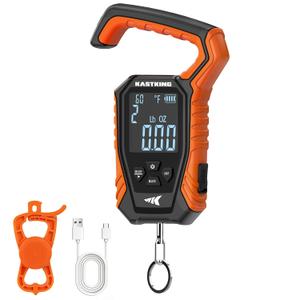 KastKing Weighmaster Mechanical-Digital Fishing Scale with Lip Gripper, 120 lb Capacity, 2.5" Backlit Display, High-Precision Sensor, 9 Weight Memory, Temperature Detection, IPX6 Waterproof