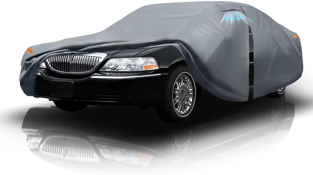 Waterproof Lincoln Town Car(1981-2011) Car Cover with Breathable Vents, [2025 Upgrade] Premium Covers with Cotton Liner and Zipper Door, Sun Rain Snow Dust Uv Protection (Gift with Towel)