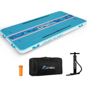 UPWELL 12 x 6 FT Inflatable Dock Platform for Lake, Inflatable Floating Dock Inflatable Dock Platform Floating Island Raft with None-Slip Surface, Air Pump, Carry Bag for Lake Ocean (BLUE)