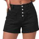 Sidefeel Women's Jean Shorts Button Fly Stretchy High Waisted Summer Outfit Denim Shorts (Black, Size 10)