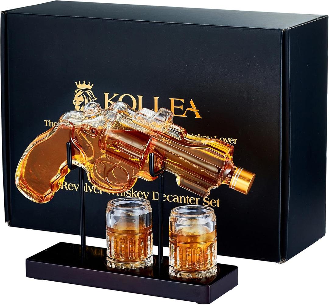 Birthday Gifts for Men Dad, Kollea Gun Whiskey Decanter Set with Shot Glass, Cool Anniversary Ideas for Him Husband Brother, Funny Military Retirement Present, Home Bar Drinking Party, New Year