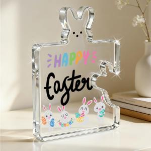 HTBIG Easter Decorations Home Decor Sign "Happy Easter" Bunny Egg Acrylic Ornament, Cute Spring Holiday Tabletop Decor Gifts