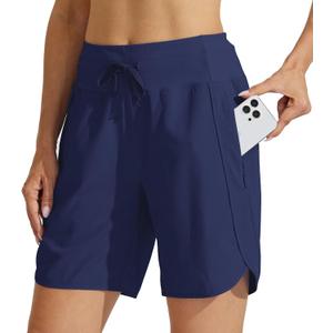 Willit Women's 7" Athletic Running Shorts Long Workout Hiking Shorts Quick Dry High Waisted Active Zipper Pocket (X-Large, Navy Blue)
