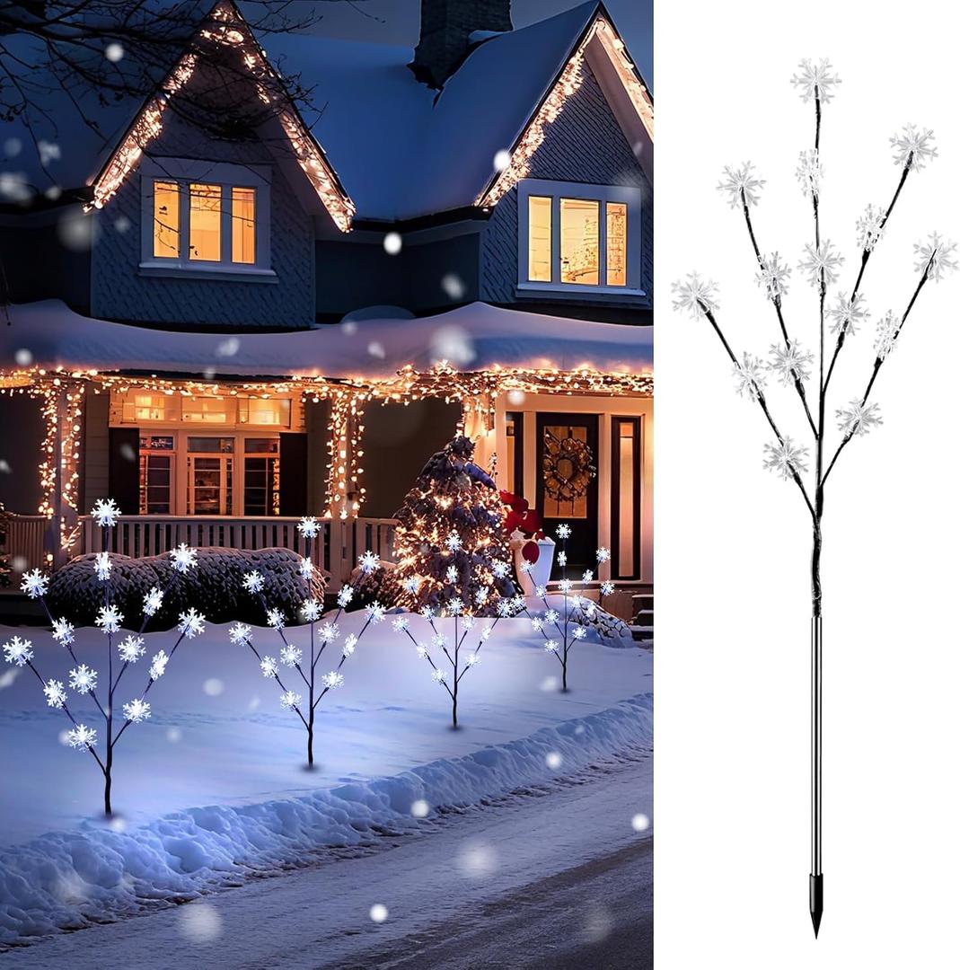Brightown Snowflake Lights Outdoor Pathway, 8 Packs Lighted Branches Christmas Yard Decor, Small Tree with Lights, Twig Branch Outdoor Christmas Decorations, Pure White