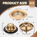 Mudder 3 Pcs Kitchen Sink Drain Strainer and Stopper Stainless Steel Garbage Disposal Plug with Handle Universal Anti-Clogging Kitchen Sink Filter Sieve Basket Strainer (Champagne Bronze)