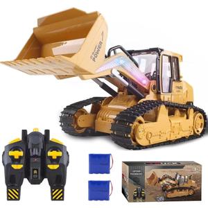 RC Bulldozer, 10 Channel Remote Control Construction Truck, rc Loader, RC Kids Play Toys, with Lights and Sound, rc Track Type Tractor for Kids Birthday Gift, 2 Batteries