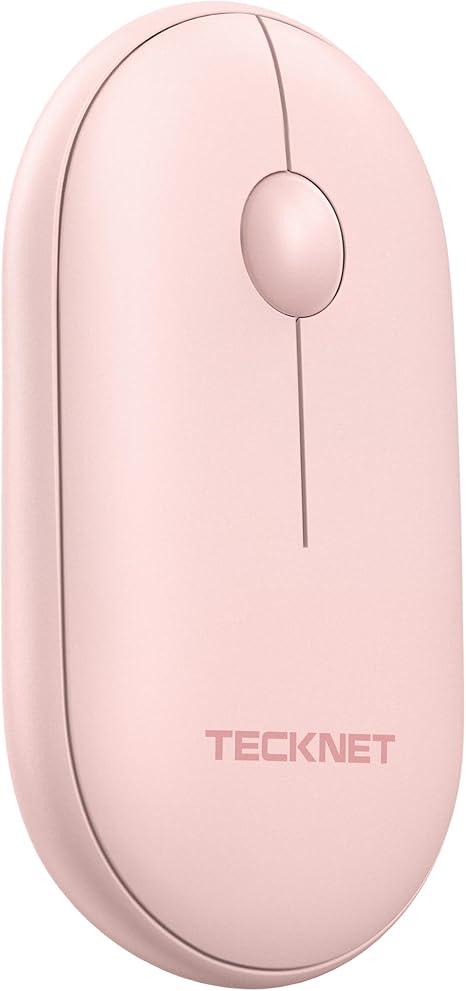 TECKNET Bluetooth Mouse, 2.4G Silent Wireless Mouse for 2 Modes(BT3.0/5.0+2.4Ghz), Contoured Grip with USB Receiver, Quiet Click Portable Compatible with PC, Chromebook, Mac  Pink