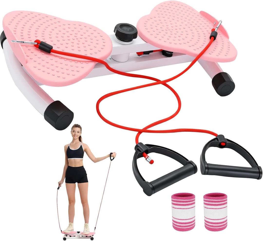 Waist Twister Machine, Adjustable Exercise Twist Board for Women Men, Noiseless Ab Twister for Home Gym Equipment, 330 lbs Capacity with Timer, Reps, Calories with Digital Display (pink)