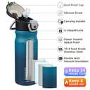 BJPKPK 18oz Insulated Water Bottle With Straw Stainless Steel Double Wall Water Bottles BPA Free Leak Proof Thermo With Lockable Flip Lid And Soft Silicone Spout,Indigo Black