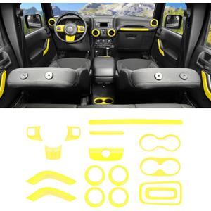 16PCS Full Set Interior Trim Kit for Jeep Wrangler JK JKU 2011-2018 4 Door,Center Console Door Handle Side Outlet Cup Holder Gear Cover Trim (Yellow)