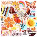 Yuxung 48 Pcs Christian Iron on Patches Religious Vintage Flower Rainbow Embroidery Applique Patch Inspirational Boho Christian Sewing Patches for Backpack, Hats, Clothing, Jeans DIY Emblem Accessory