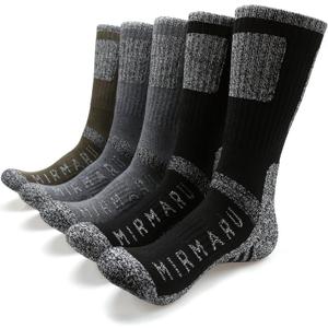 MIRMARU Men's 5 Pairs Multi Performance Outdoor Sports Hiking Trekking Crew Socks (Large-X-Large, 2 X Black, 2 X Charcoal, 1 X Olive)