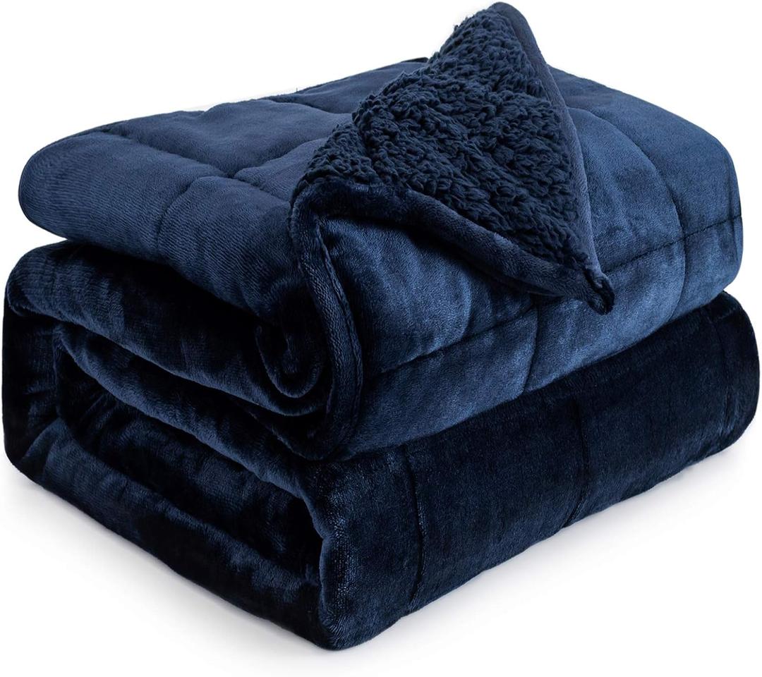 Cottonblue Weighted Blanket 15lbs for Queen Bed, Weighted Blankets for Adults, Fuzzy Soft Sherpa Flannel Throw, Cozy Plush Blanket for Sofa Bed,60 x 80 inches,Navy Blue