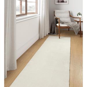 Washable Indoor Entryway Rug, White/Beige Braided Woven Kitchen Rug for Laundry Room Bedroom Doorway 88 "x17"