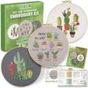 CRAFTILOO Embroidery Kits for Adults Hand Embroidery kit for Beginners with Stamped Embroidery Patterns Starter Embroidery Kit. Needlepoint kit Cross Stitch kit for Teens& Adults Cactus (Note To Self)