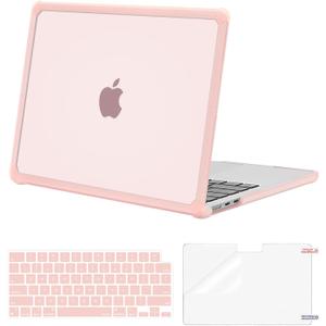 MOSISO Compatible with MacBook Air 13 inch Case M5 2026 M4 2025 M3 M2 2024-2022 A3449 A3240 A3113 A2681,3 in 1 Kit Crack-Resistant Heavy Duty Protective Plastic Hard Case with TPU Bumper, Pink