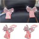 Zpana Bling Car Headreat Hook, 2PCS Crystal Rhinestone Cute Bow Vehicle Seat Back Hanger Storage for Purses Bags Grocery, Diamond Auto Rear Seat Organizer, Universal for SUV Truck Sedan (Pink)