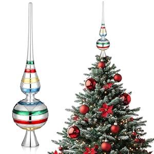 Gejoy Mexican Glass Christmas Finials Tree Topper Platos De Barro Ornaments Cielito Lindo Spherical Blown Glass Mexicanos Tree Topper Finials Holiday Indoor Suitable for Party Decoration, 9.8 Inches  