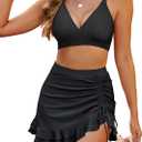 Blooming Jelly Women's High Waisted Bikini Sets Tummy Control Swim Skirt Two Piece Swim Suit 2025 Retro Swimsuit (Large, Black)