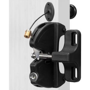 Key Lockable 2 Sided Gate Latch with Spring Pull Cable and Key,2 Way Gate Fence Lock for Outdoor Gates,Locking Gate Door Lock Fence Latch Gate Hardware for Metal,Wood,Vinyl Fence,Black Finish