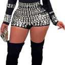 chicyes Jumpsuits For Women Sexy Long Sleeve Bodycon Club Rompers Rhinestone Sparkly Party Outfits (Medium, 1-black)