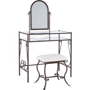 Linon Dark Metal Set Table with Upholstered Stool Clarisse Vanity, 52.4" x 31.8" x 18.3"