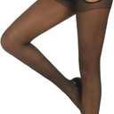 Yilanmy Suspender Tights for Women Garter Belt Tights High Waist Control Top Pantyhose Sheer Thigh High Stockings (Small-Medium, Black)