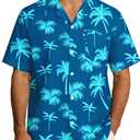 Men's Hawaiian Shirt Short Sleeve, Tropical Beach Floral Shirts Casual Button Down Tops for Summer Trip Vacation Size L