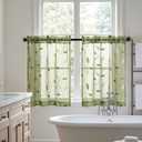MIULEE Sage Green Sheer Kitchen Curtains 30x36 Inches Length 2 Panels Embroidered Leaf Patterned Rod Pocket Floral Semi Sheer Faux Linen Short Window Curtains Drapes Set for Bathroom Cafe