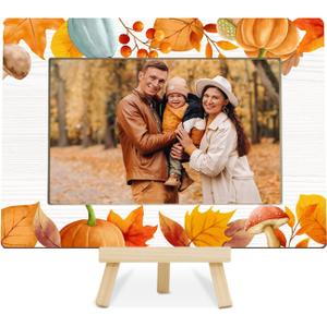 ONDTOM 4x6 Thanksgiving Pumpkin Picture Frame,Rustic Wooden Fall Photo Frame with Orange Maple & Autumn Leaves, Perfect Desktop Gift for Fall Season -E03