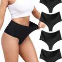 LEVAO High-Waist Thong Shapewear for Women Moderate Tummy Control Seamless Brazilian Panties, No Show, Postpartum Underwear, 4-Pack (XL)