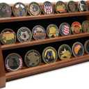 Challenge Coin Display Case, 3 Rows Solid Wood Military Coin Holder Rack Stand Holds 20 Coins for Desk or Wall Mount, Coin Holders for Collectors (Walnut Finish)